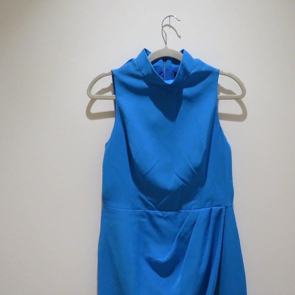 BLACK HALO Naya Sleeveless Mock Neck Ruched Sheath Dress in Breezy Blue US 10 - Picture 3 of 14